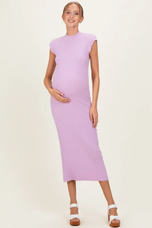 Light Pink Ribbed Knit Mock Neck Maternity Maxi Dress made by Able