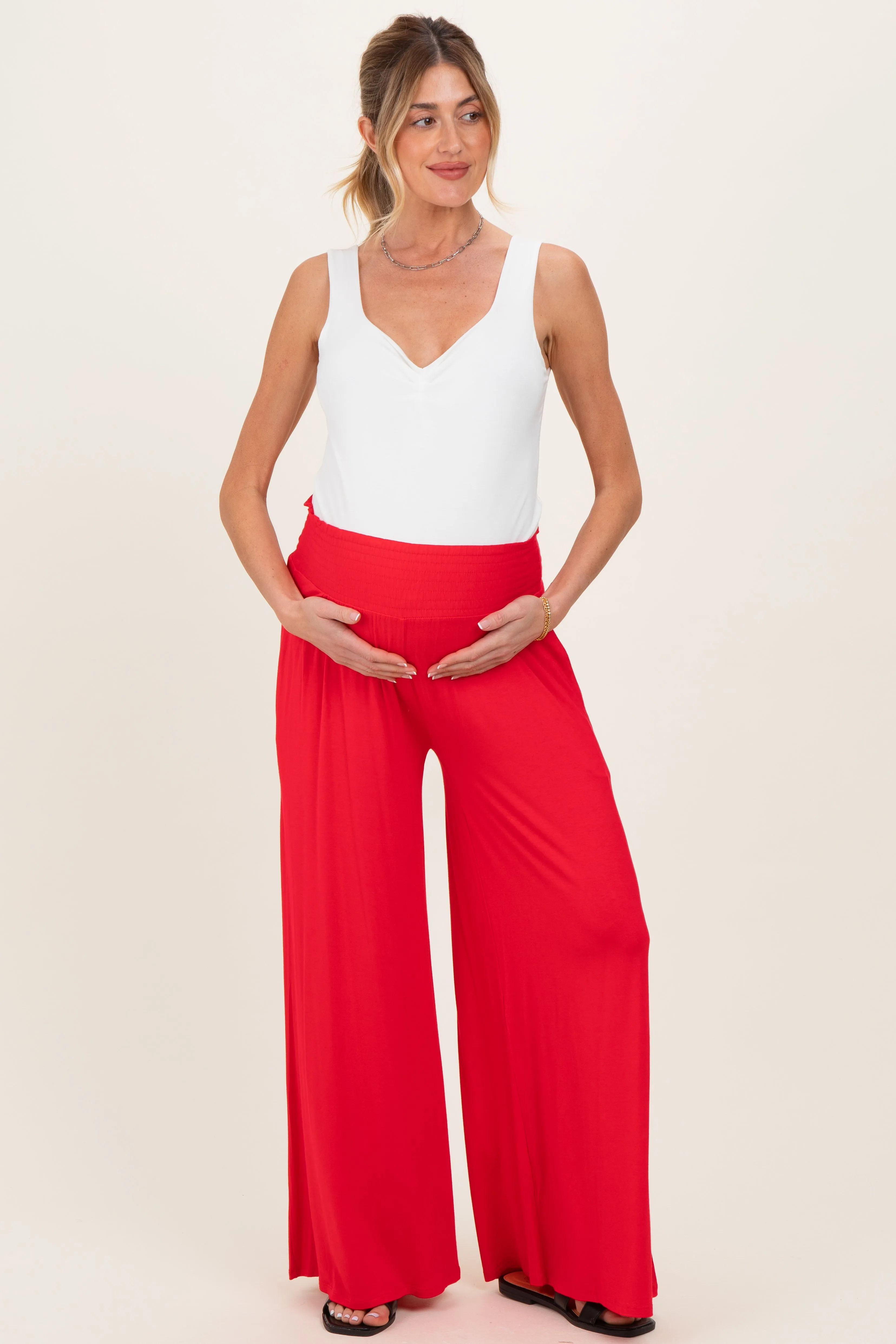 Ruby Smocked Waist Wide Leg Maternity Pants sold by Pinkblush