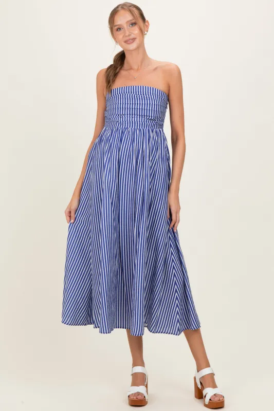 Denim Blue Striped Strapless Maternity Maxi Dress made by By Together