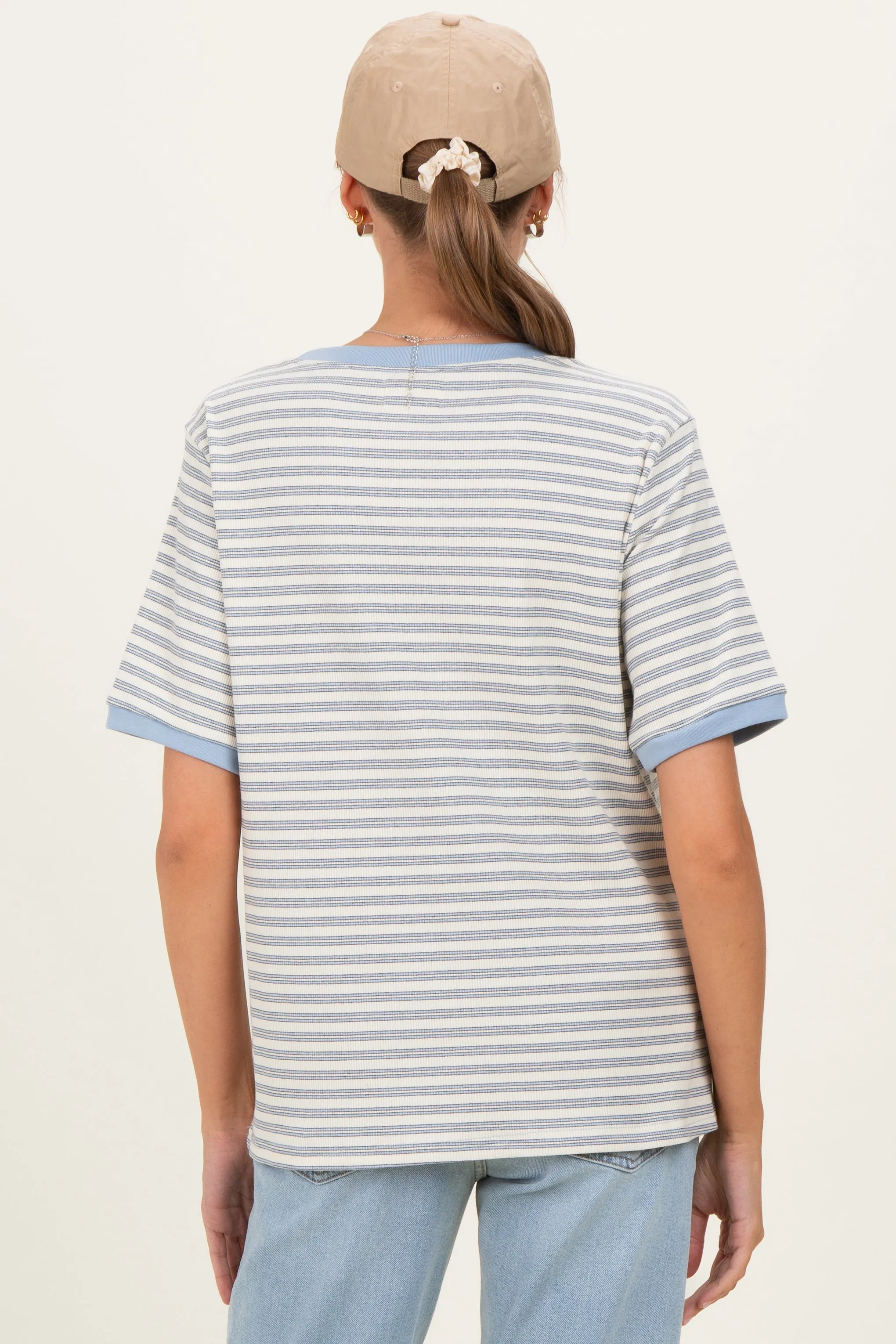 Light Blue Striped Short Sleeve Maternity T-Shirt sold by Pinkblush product image thumbnail 3