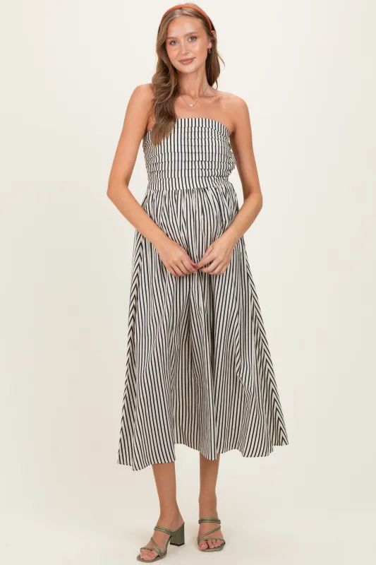 Off White Striped Strapless Maternity Maxi Dress sold by Pinkblush