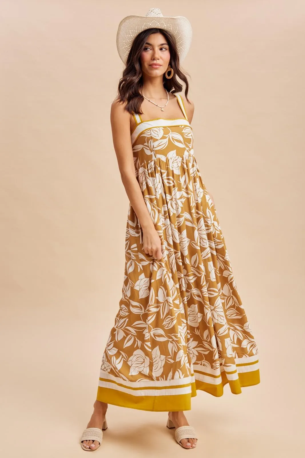 Golden Yellow Floral Sleeveless Maxi Dress sold by Pinkblush