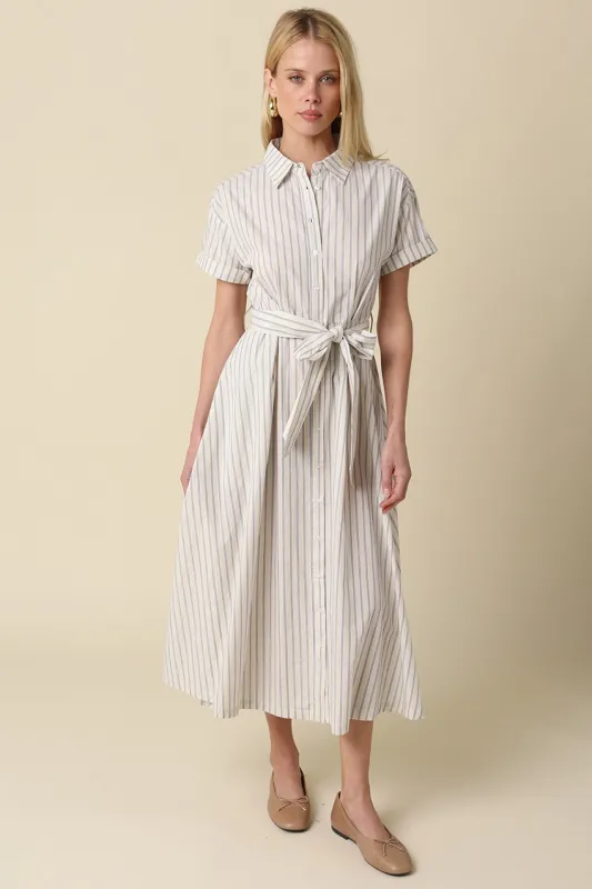 Blue Striped Belted Shirt Dress sold by Pinkblush