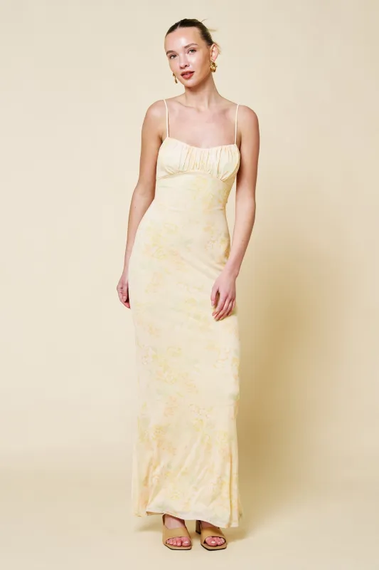 Light Yellow Floral Cutout Back Maxi Dress sold by Pinkblush