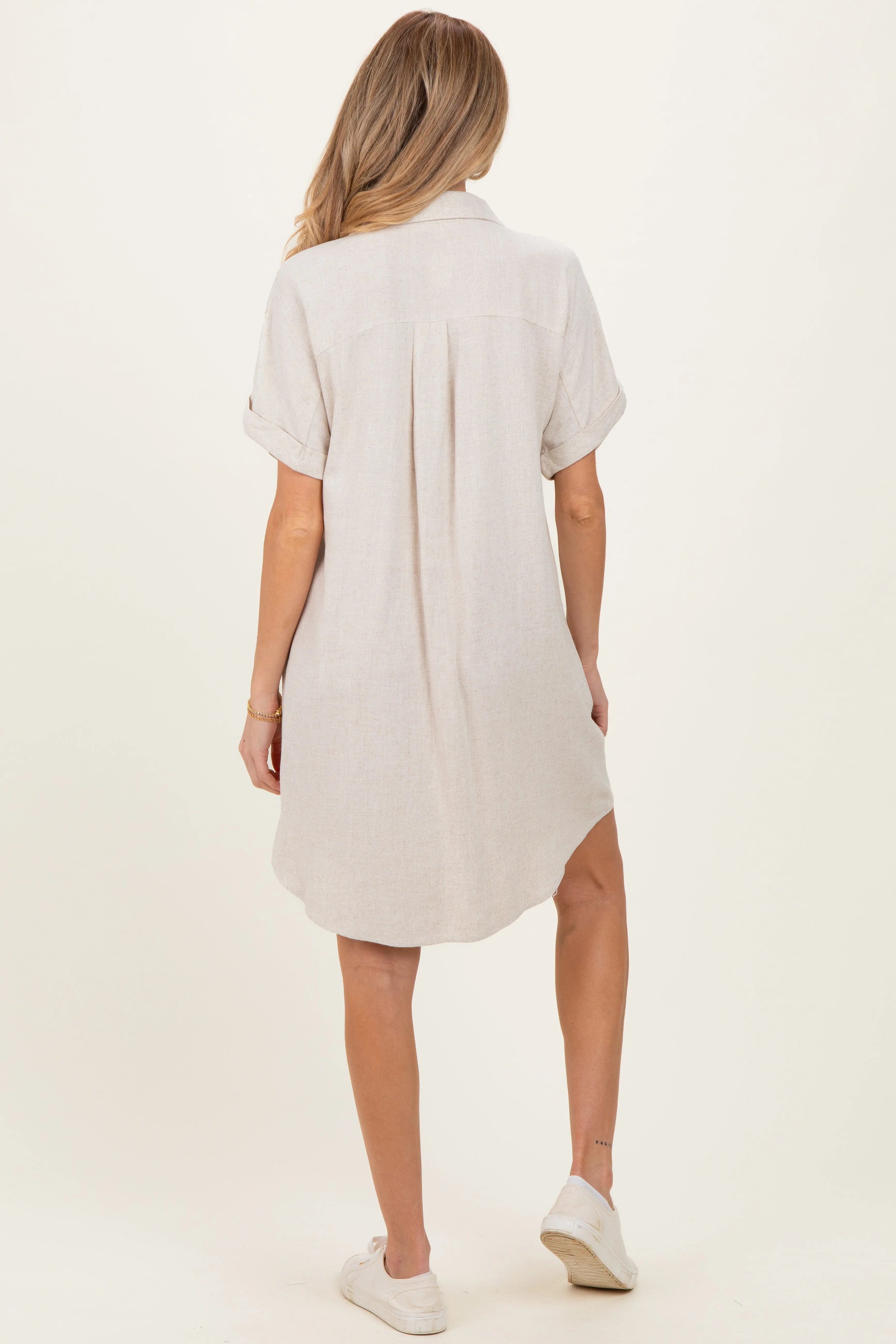 Sand Dolman Sleeve Linen Maternity Shirt Dress sold by Pinkblush product image thumbnail 4