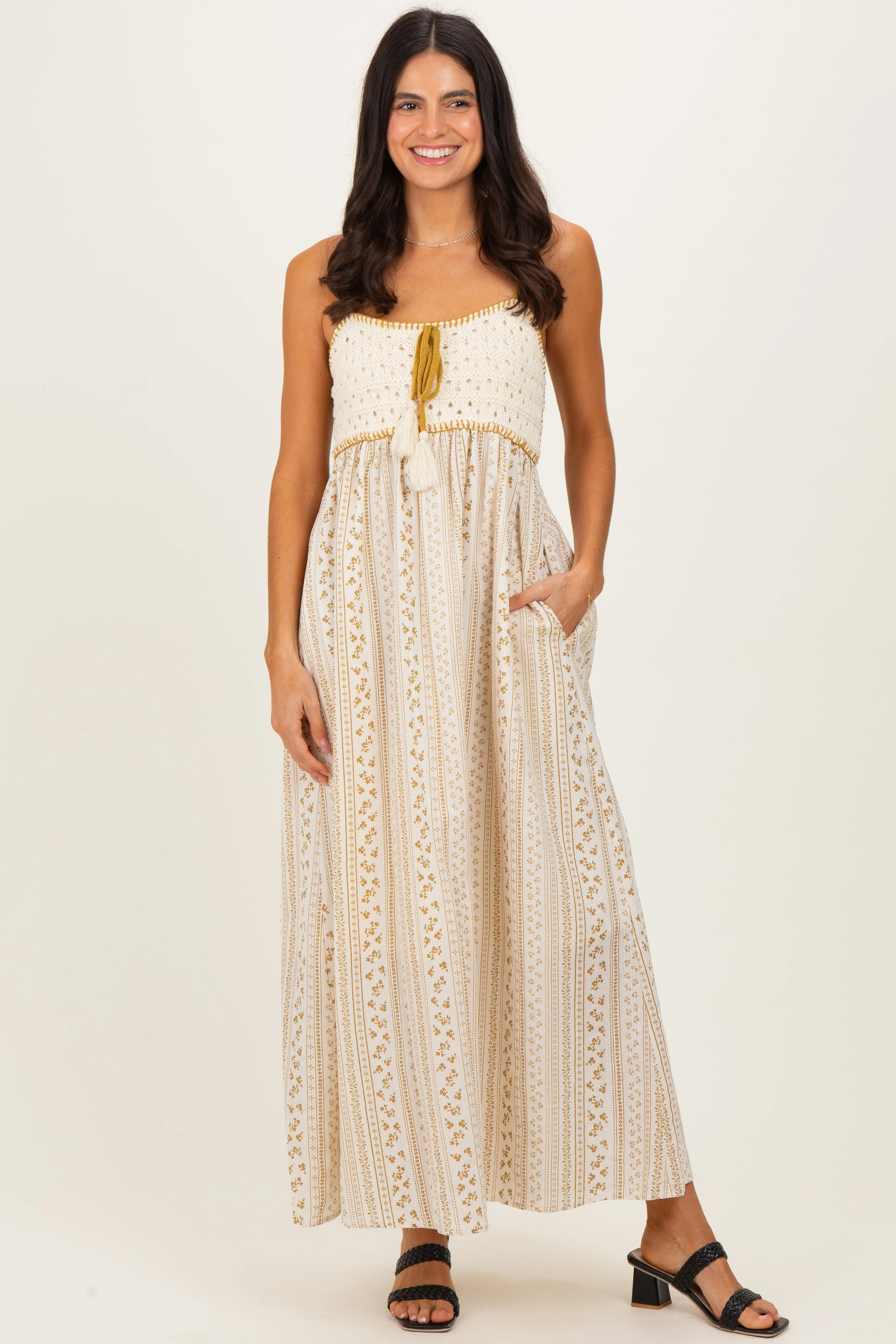 Gold Bohemian Dream Crochet Cotton Maternity Maxi Dress sold by Pinkblush product image thumbnail 5
