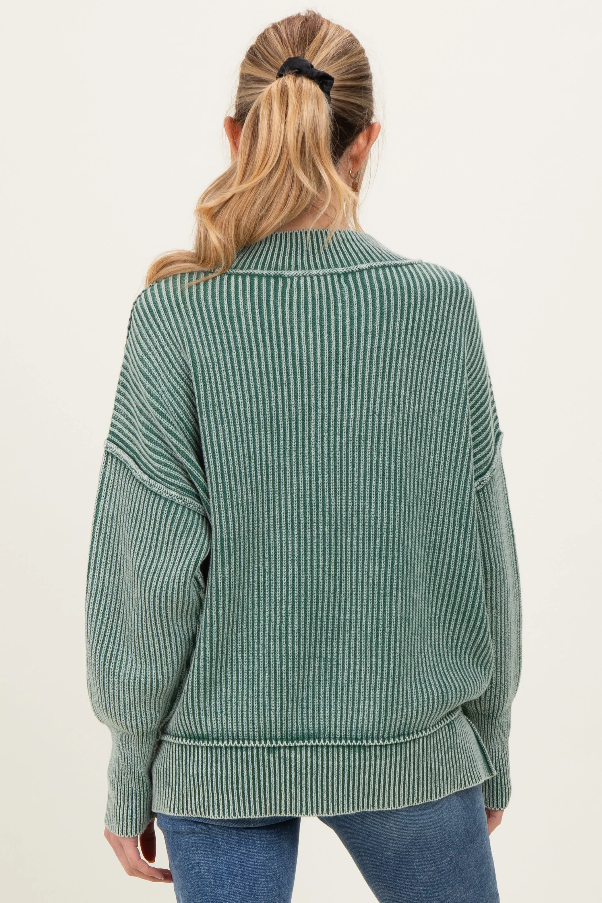 Dark Green Washed Side Slit Oversized Maternity Sweater sold by Pinkblush product image thumbnail 3