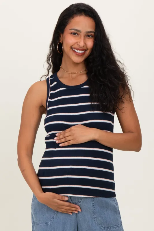 Navy Multi Striped Maternity Tank Top sold by Pinkblush