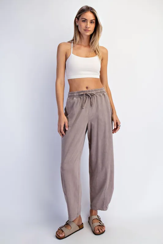 Mocha Mineral Wash Barrel Leg Lounge Pants made by Rae Mode
