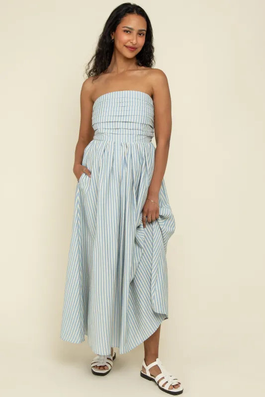 Light Blue Striped Strapless Maternity Maxi Dress made by Pinkblush