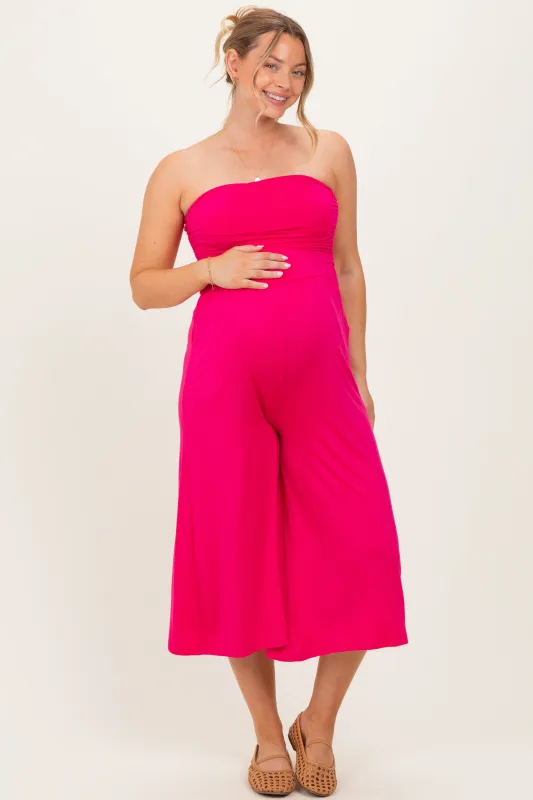 Hot Pink Double Layered Strapless Tube Top Maternity Jumpsuit made by Zenana Outfitters