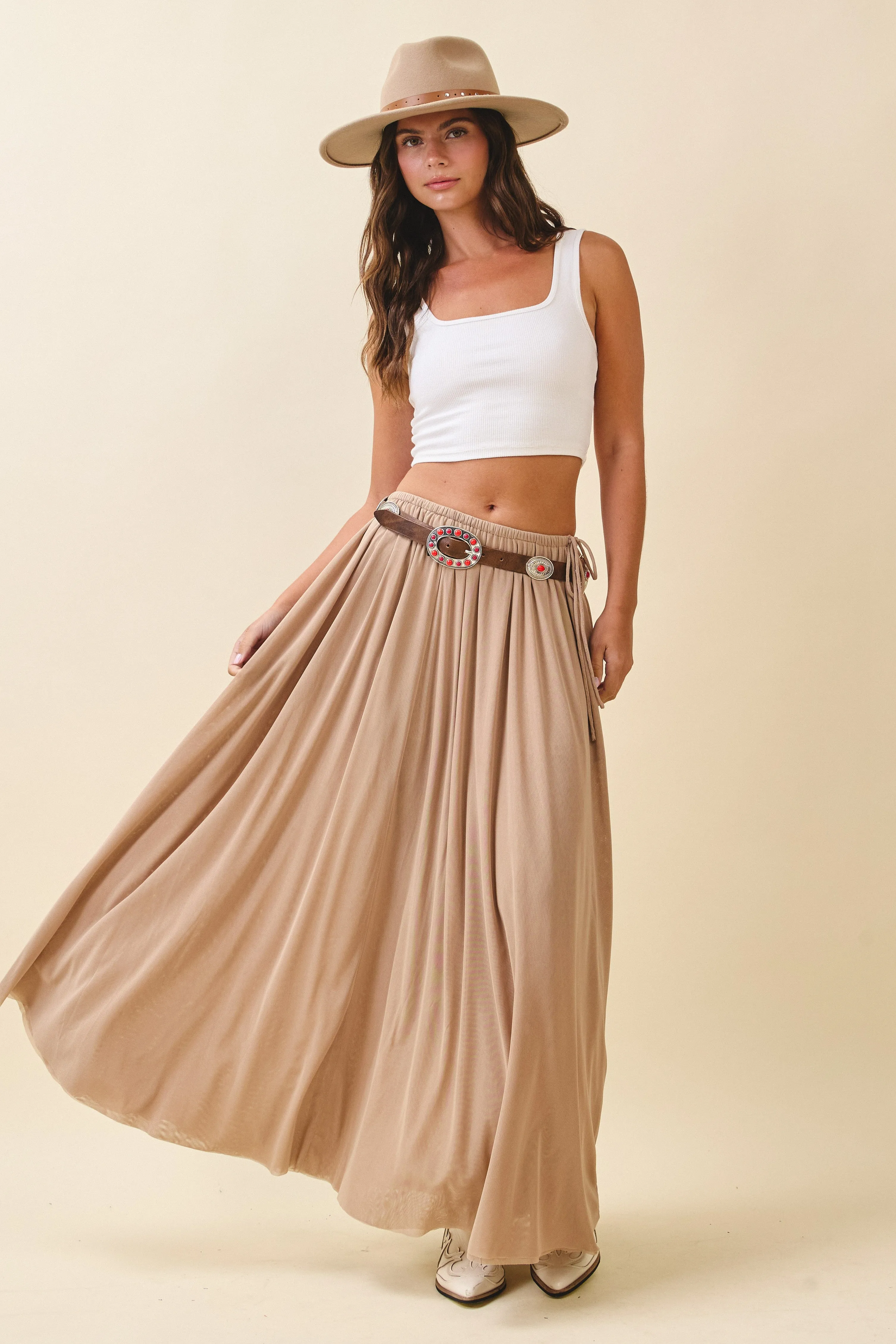 Oatmeal Mesh Maxi Skirt sold by Pinkblush
