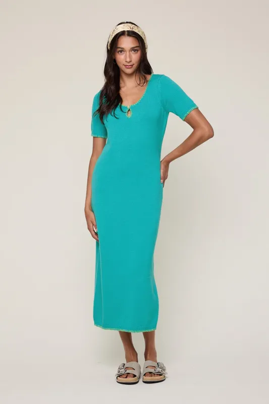 Aqua Knit Contrast Stitch Detail Midi Dress sold by Pinkblush
