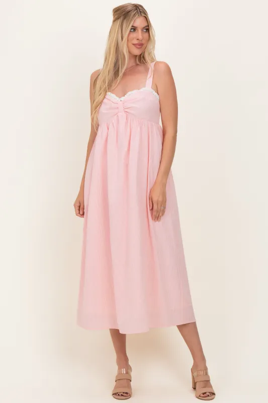 Peach Ruffle Trim Sweetheart Neckline Midi Dress made by Wishlist