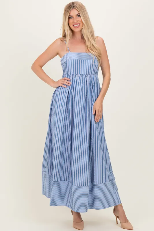 Blue Mixed Stripe Sleeveless Maxi Dress made by Pinkblush