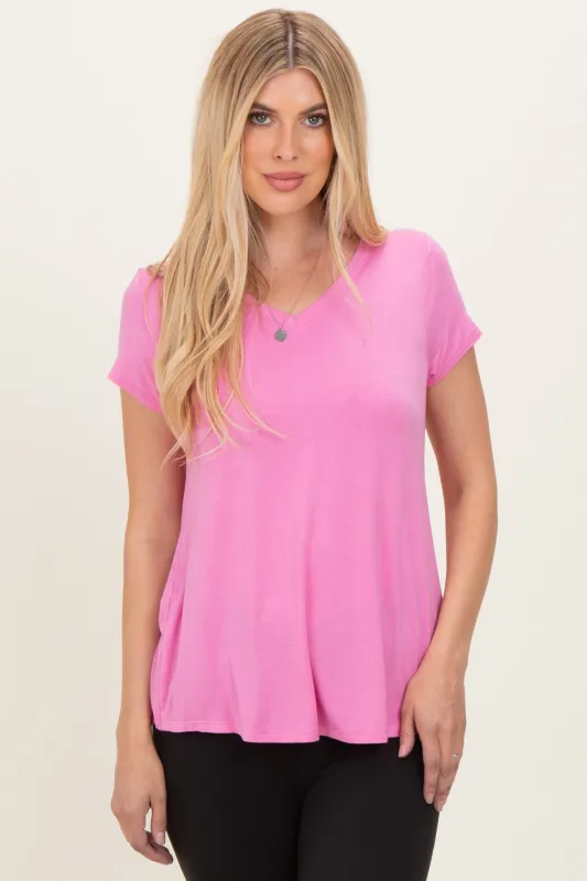 Pink Basic V-Neck Short Sleeve Top sold by Pinkblush