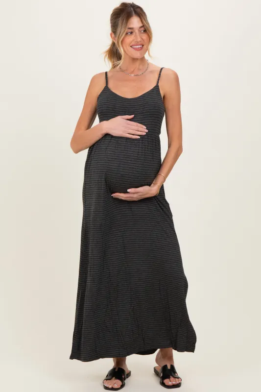 Charcoal Striped Sleeveless Maternity Maxi Dress made by Pinkblush