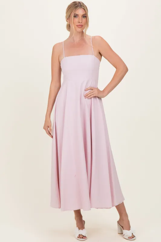 Light Pink Linen A-Line Flared Midi Dress sold by Pinkblush