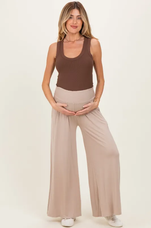 Ash Mocha Smocked Waist Wide Leg Maternity Pants sold by Pinkblush