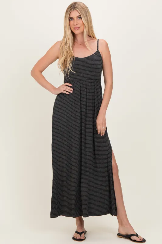 Charcoal Striped Sleeveless Maxi Dress made by Pinkblush