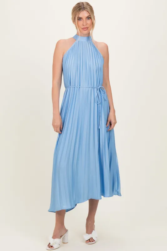 Light Blue Pleated Halter Dress made by Pinkblush