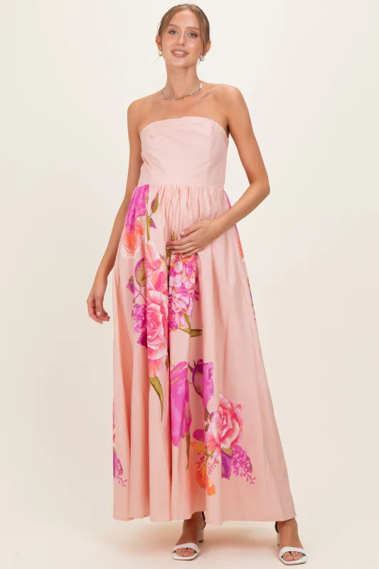 Light Pink Floral Strapless Maternity Maxi Dress sold by Pinkblush