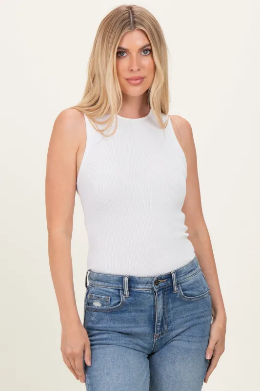 White Ribbed Knit Tank Top made by HYFVE