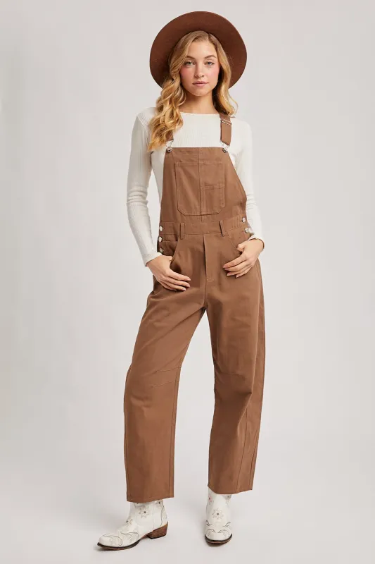 Mocha Barrel Leg Overalls made by Bluivy
