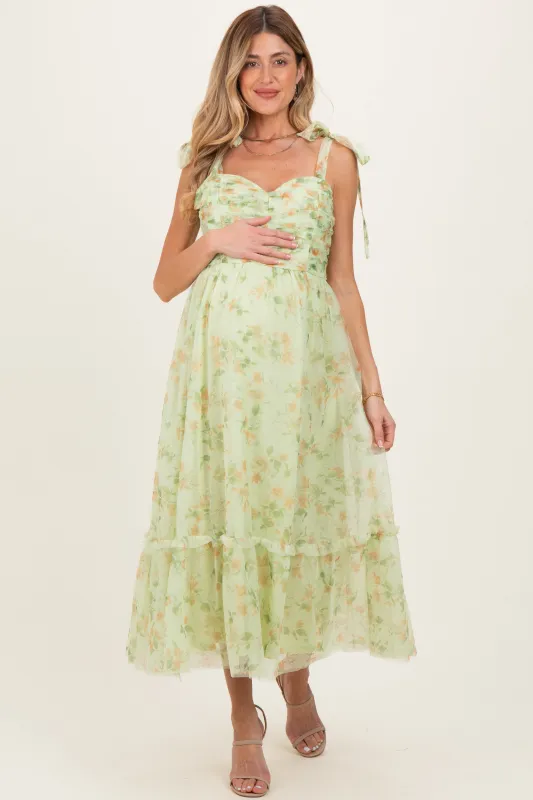 Lime Multi Floral Shirred Bodice Sleeveless Maternity Midi Dress made by Pinkblush