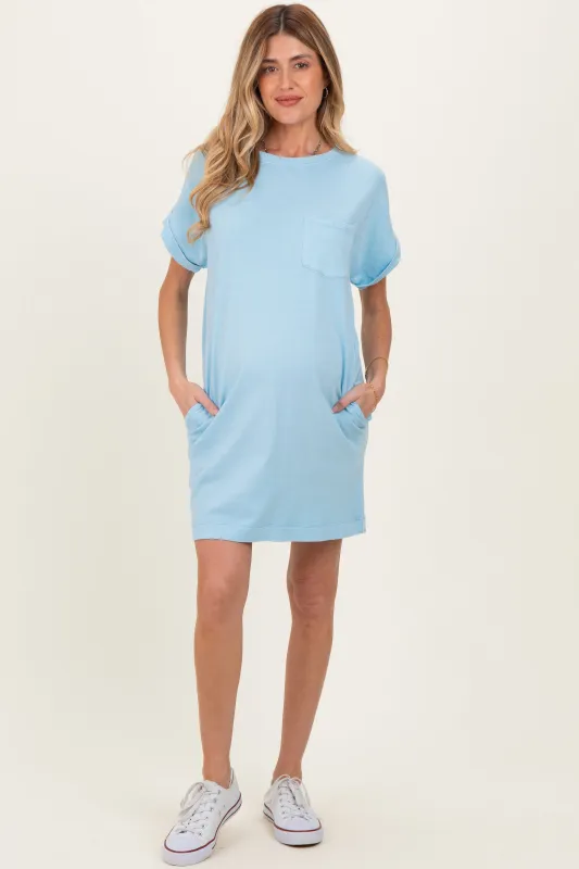 Aqua Blue Maternity T-Shirt Mini Dress made by HYFVE