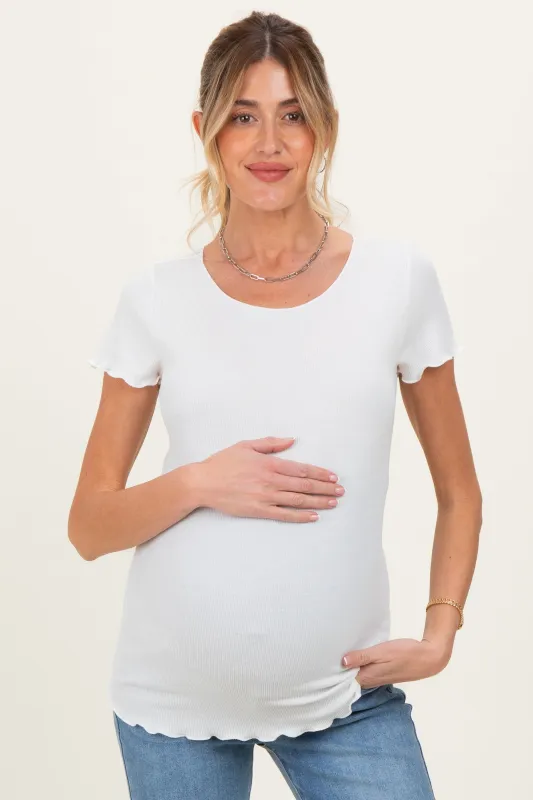 White Ruffle Edge Short Sleeve Maternity Top made by Pinkblush
