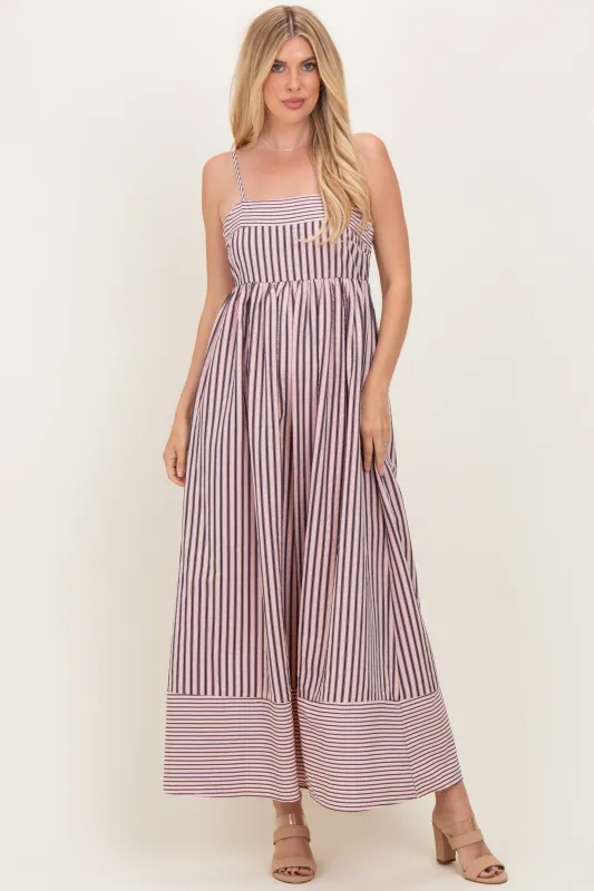 Mauve Mixed Stripe Sleeveless Maxi Dress made by TCEC