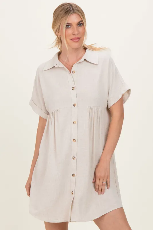 Sand Dolman Sleeve Linen Shirt Dress sold by Pinkblush