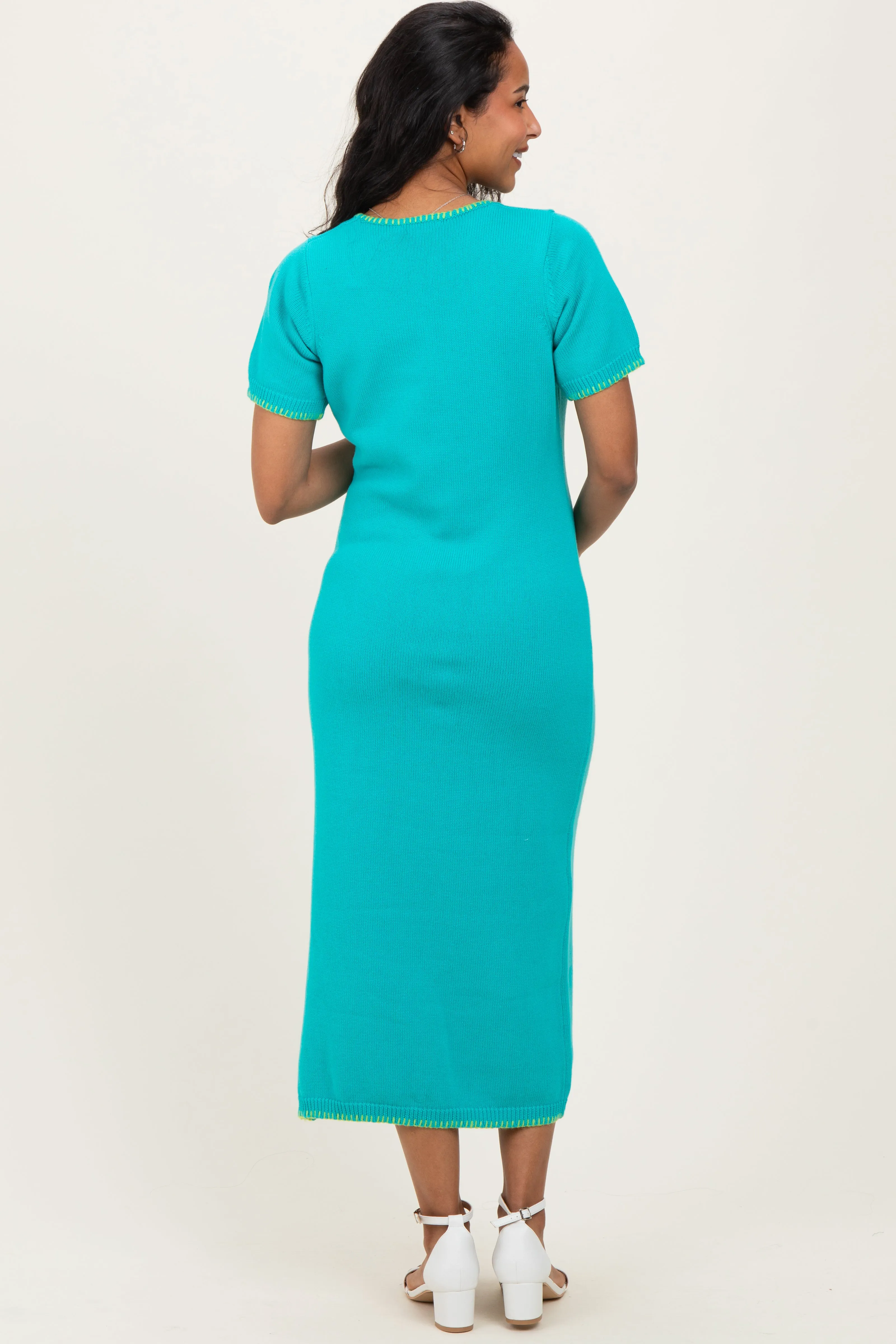 Aqua Knit Contrast Stitch Detail Maternity Midi Dress sold by Pinkblush product image thumbnail 3