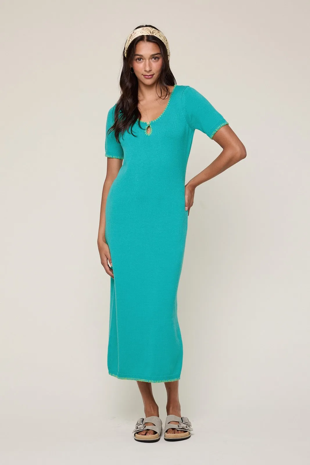 Aqua Knit Contrast Stitch Detail Maternity Midi Dress sold by Pinkblush product image thumbnail 4
