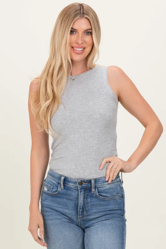 Heather Grey Ribbed High Neck Tank Top sold by Pinkblush