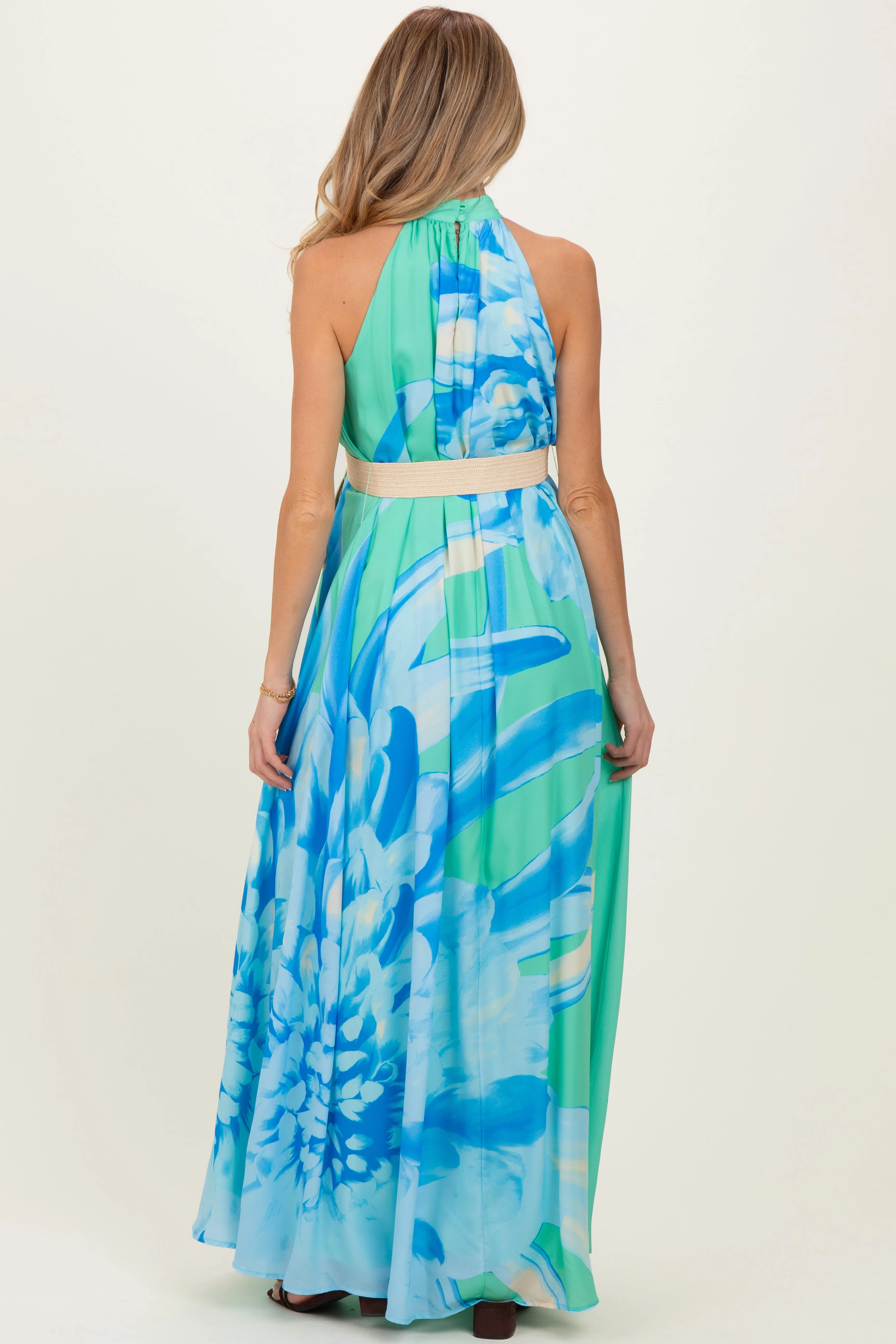 Mint Floral Chiffon Halter Maternity Maxi Dress sold by Pinkblush product image thumbnail 3