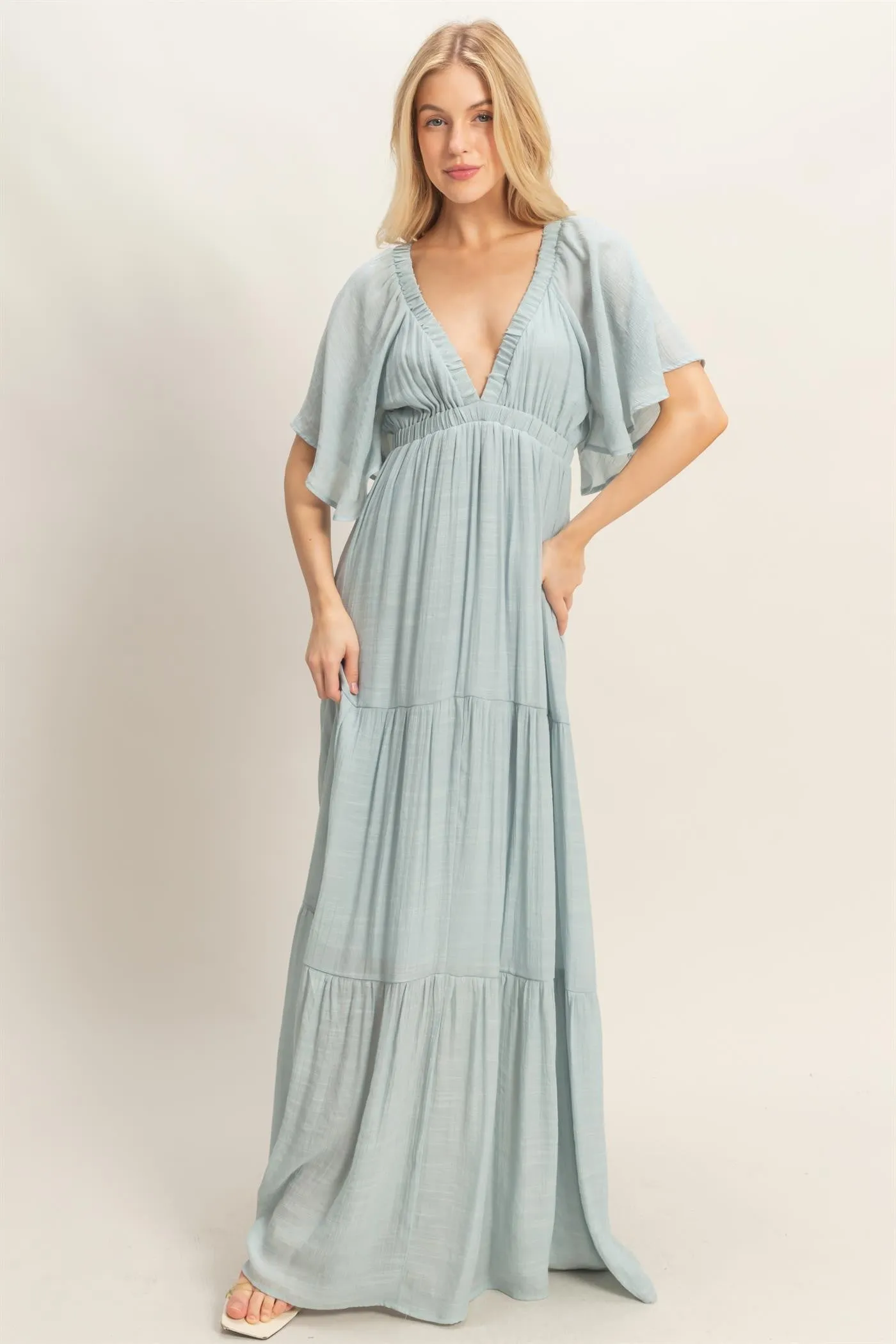 Light Blue Flutter Sleeve Maxi Dress sold by Pinkblush product image thumbnail 2