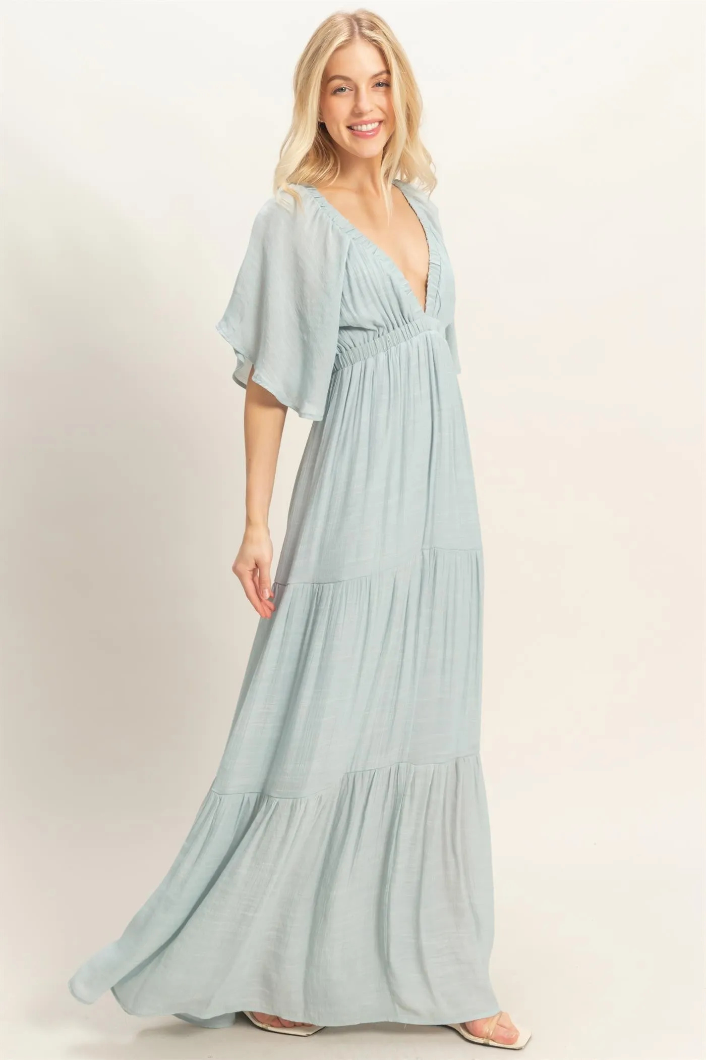 Light Blue Flutter Sleeve Maxi Dress sold by Pinkblush product image thumbnail 3