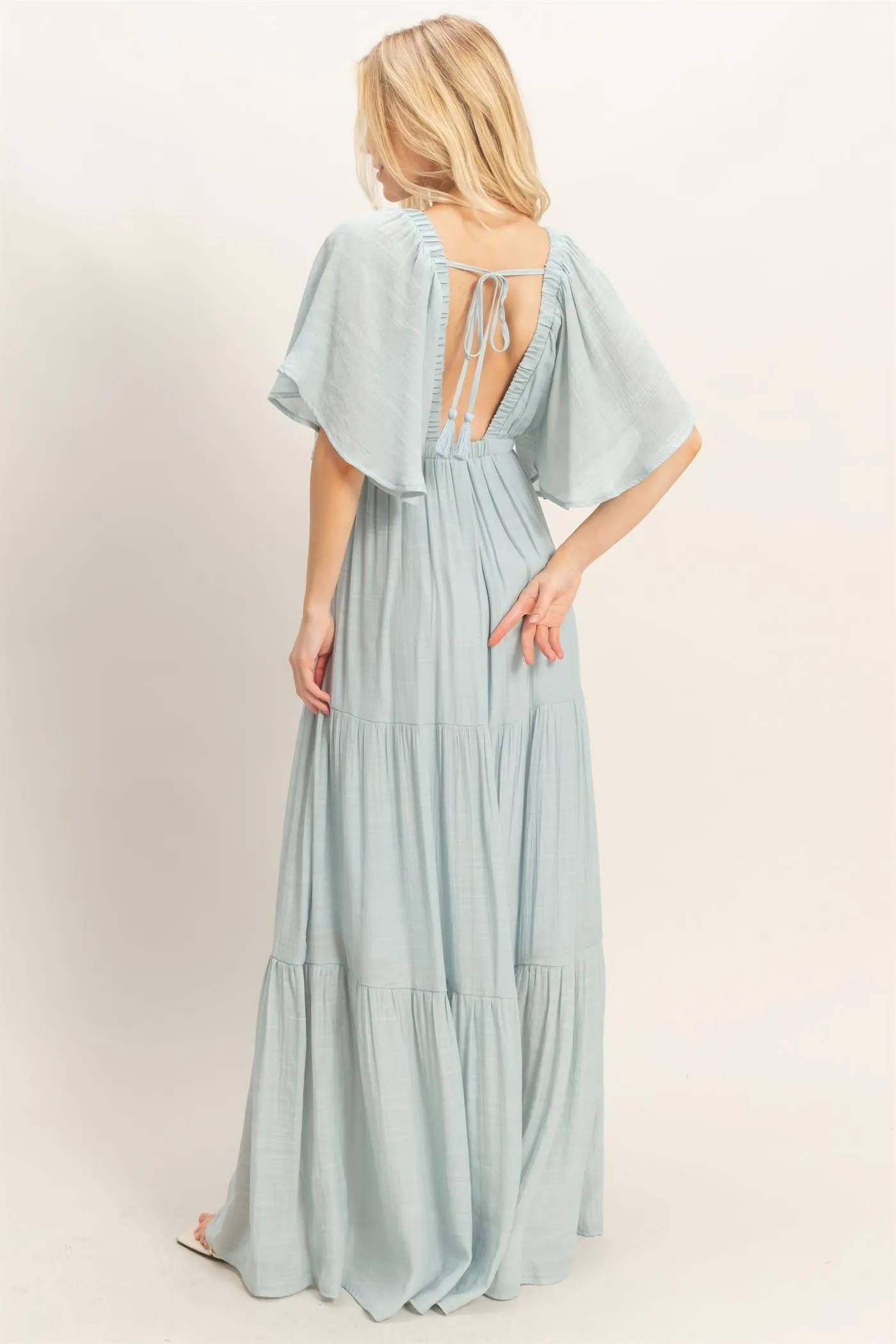Light Blue Flutter Sleeve Maxi Dress sold by Pinkblush product image thumbnail 4