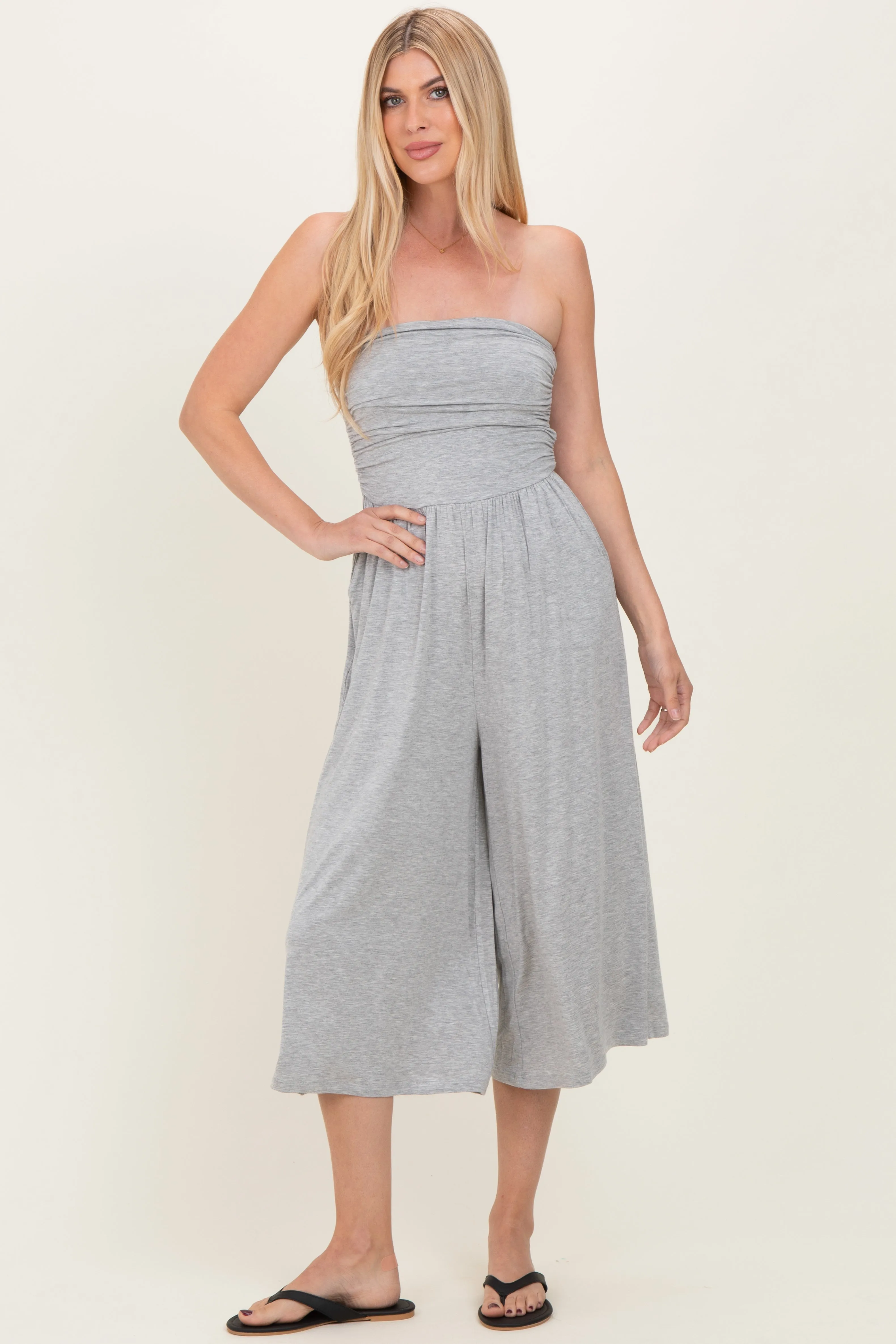 Heather Grey Double Layered Strapless Tube Top Jumpsuit sold by Pinkblush