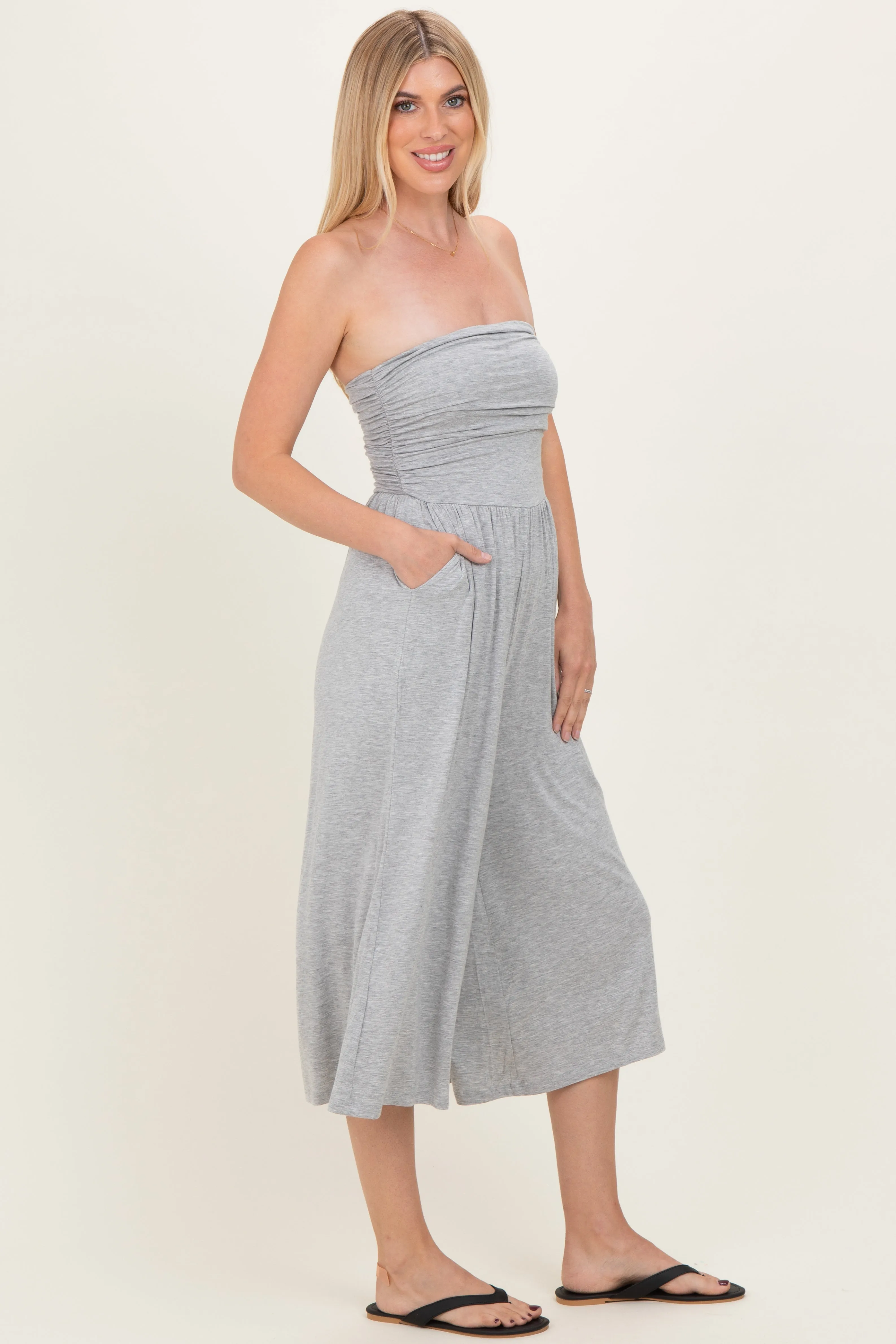 Heather Grey Double Layered Strapless Tube Top Jumpsuit sold by Pinkblush product image thumbnail 2