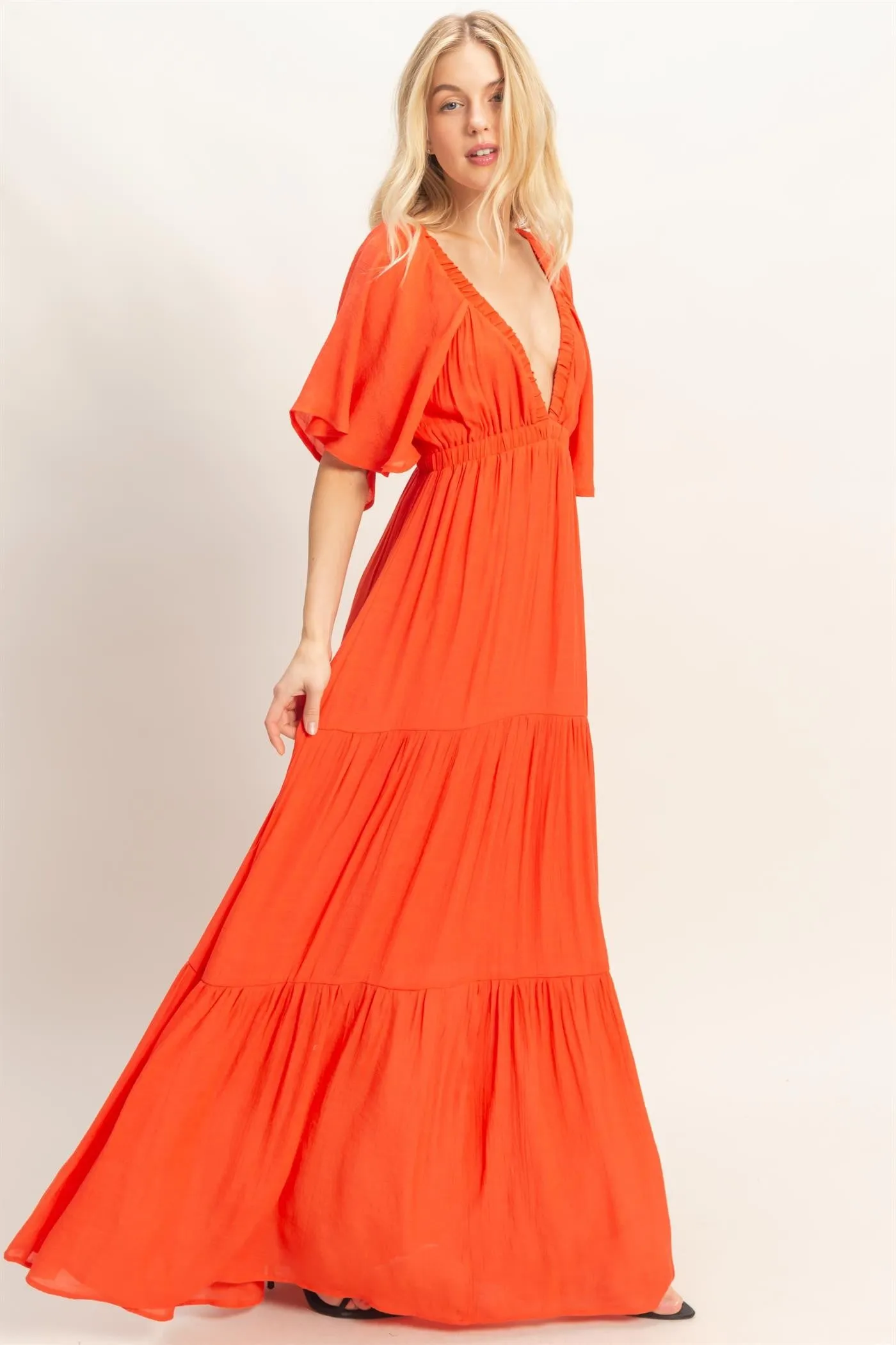 Orange Flutter Sleeve Maxi Dress sold by Pinkblush product image thumbnail 3