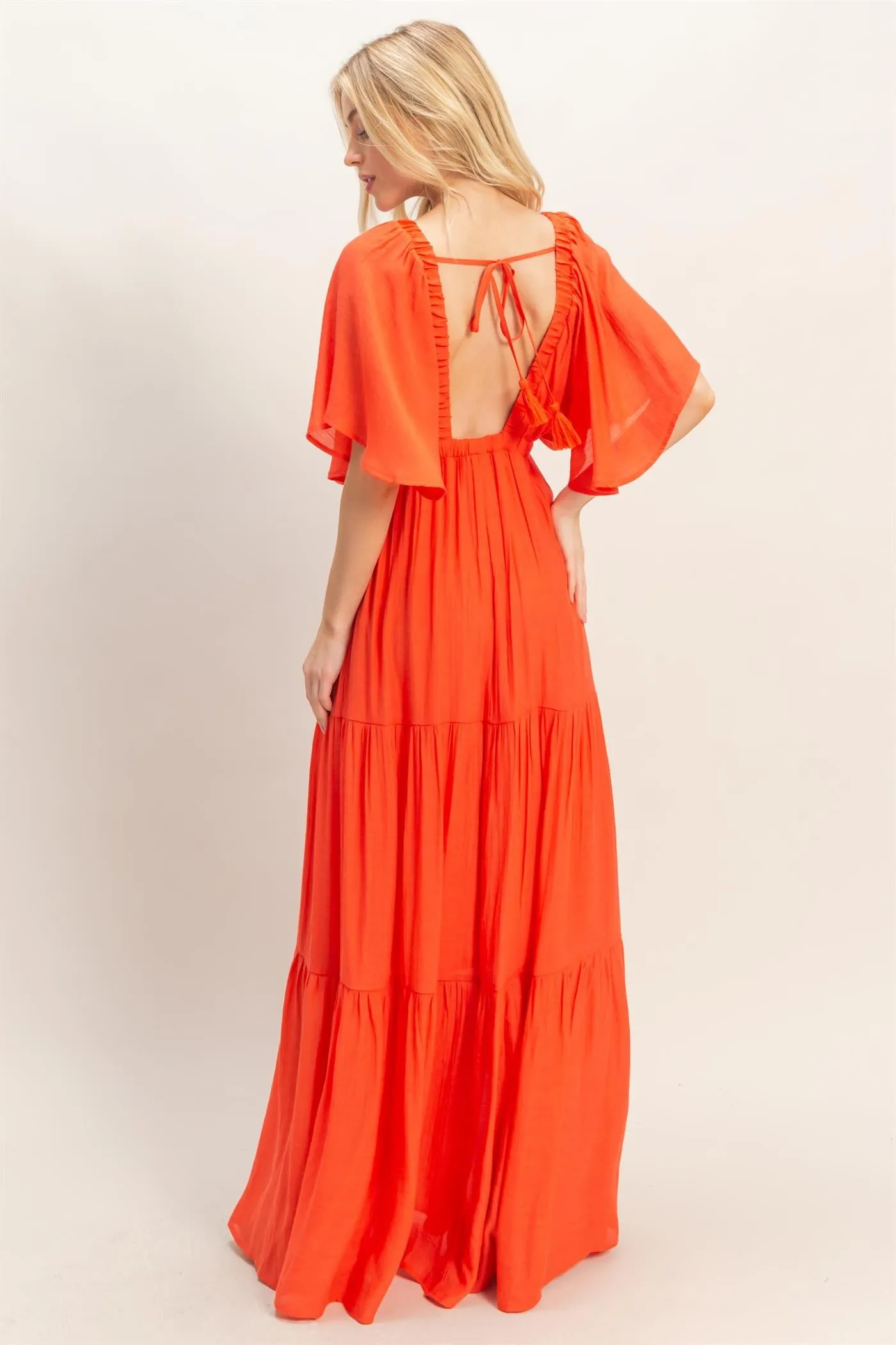 Orange Flutter Sleeve Maxi Dress sold by Pinkblush product image thumbnail 4
