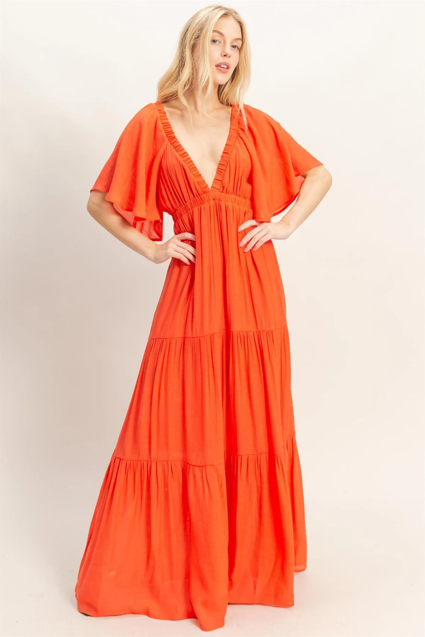 Orange Flutter Sleeve Maxi Dress sold by Pinkblush