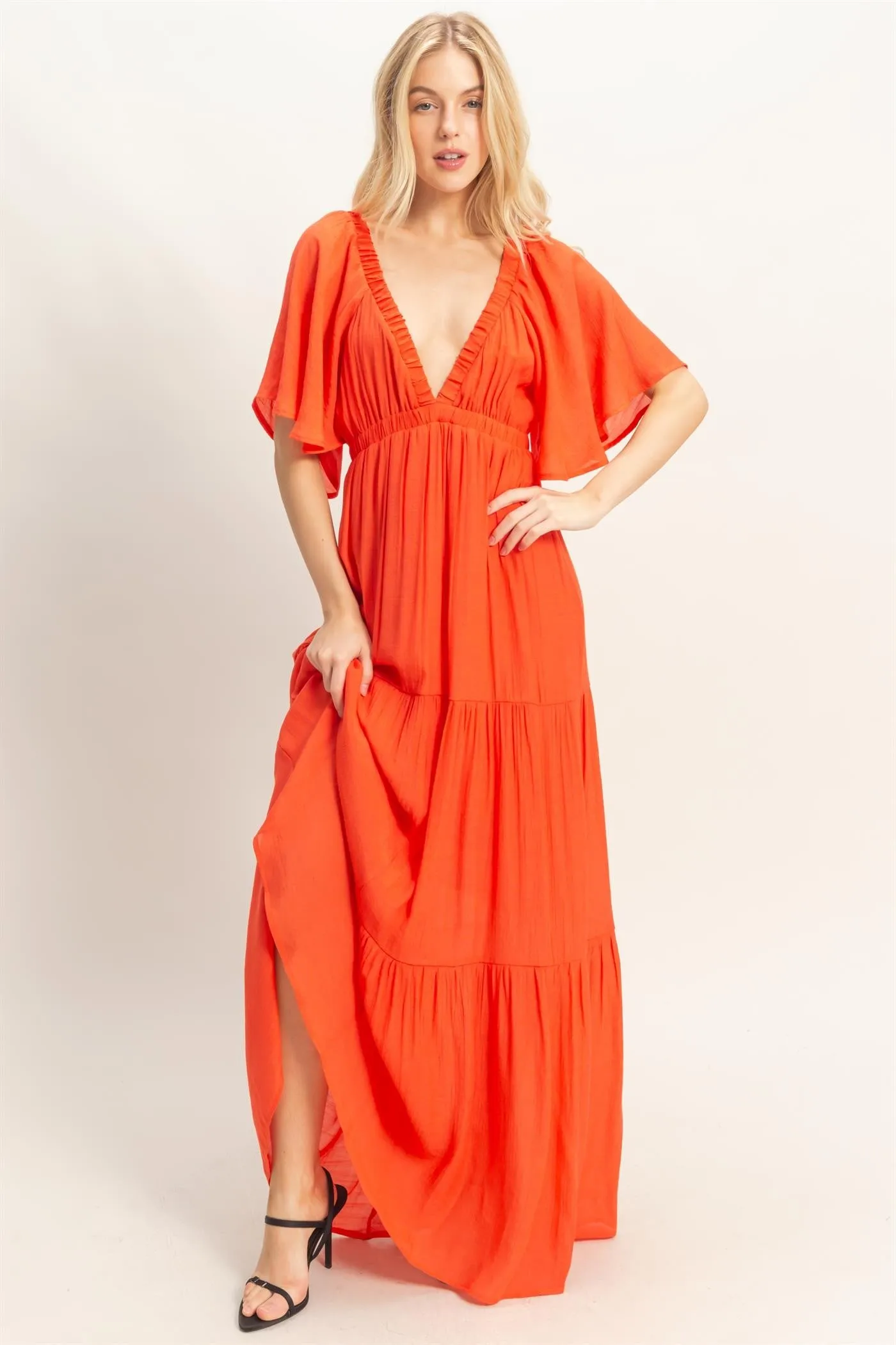 Orange Flutter Sleeve Maxi Dress sold by Pinkblush product image thumbnail 2