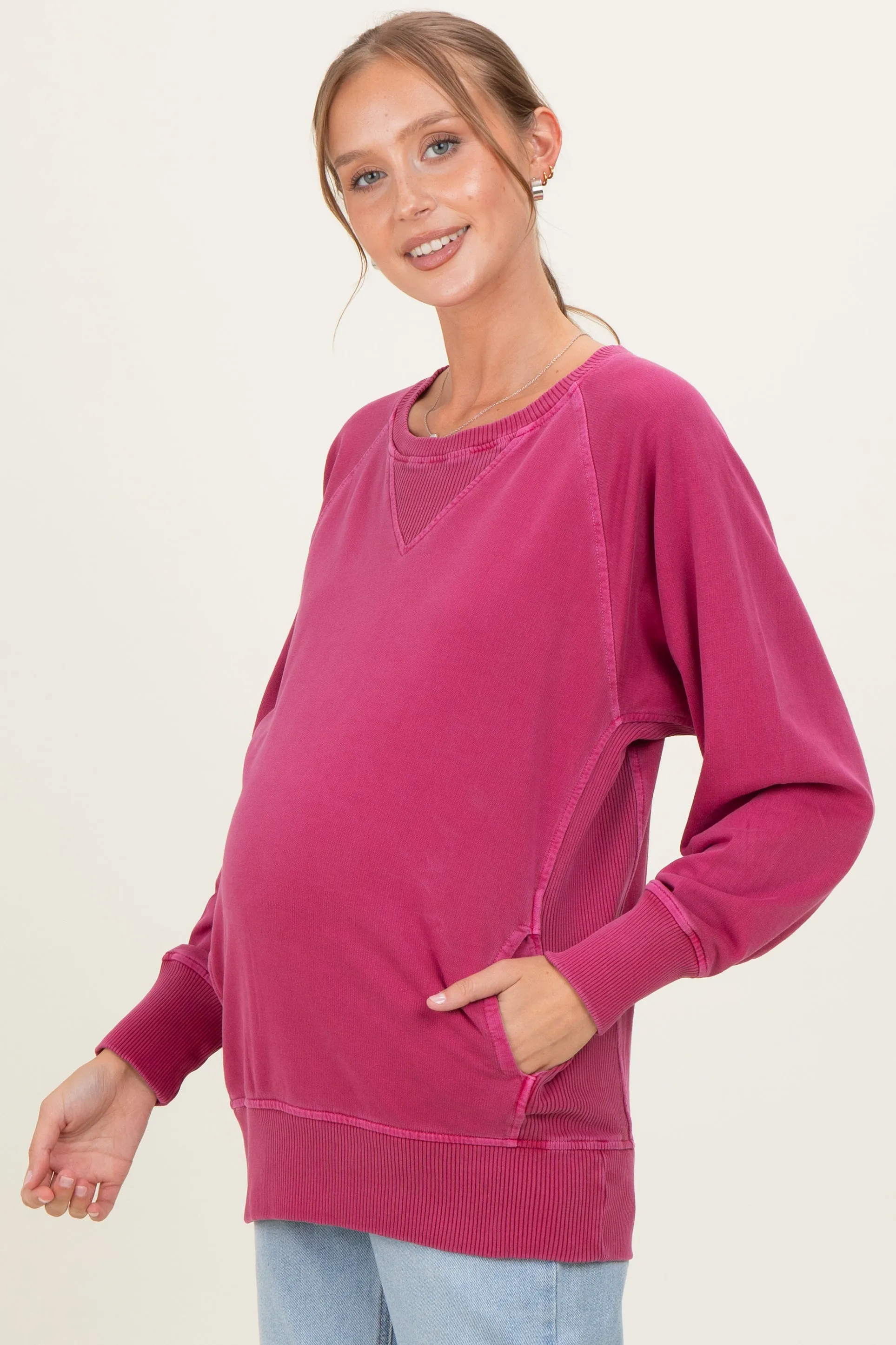Burgundy Pigment Dyed French Terry Maternity Pullover sold by Pinkblush product image thumbnail 3