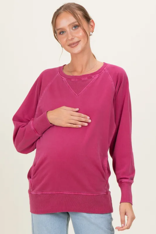 Burgundy Pigment Dyed French Terry Maternity Pullover sold by Pinkblush