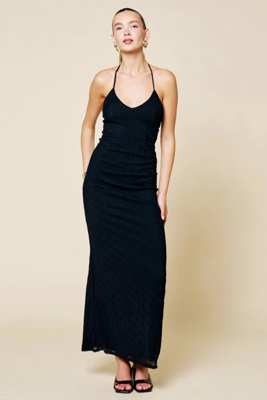 Black Halter Textured Knit Maxi Dress made by Blue Blush