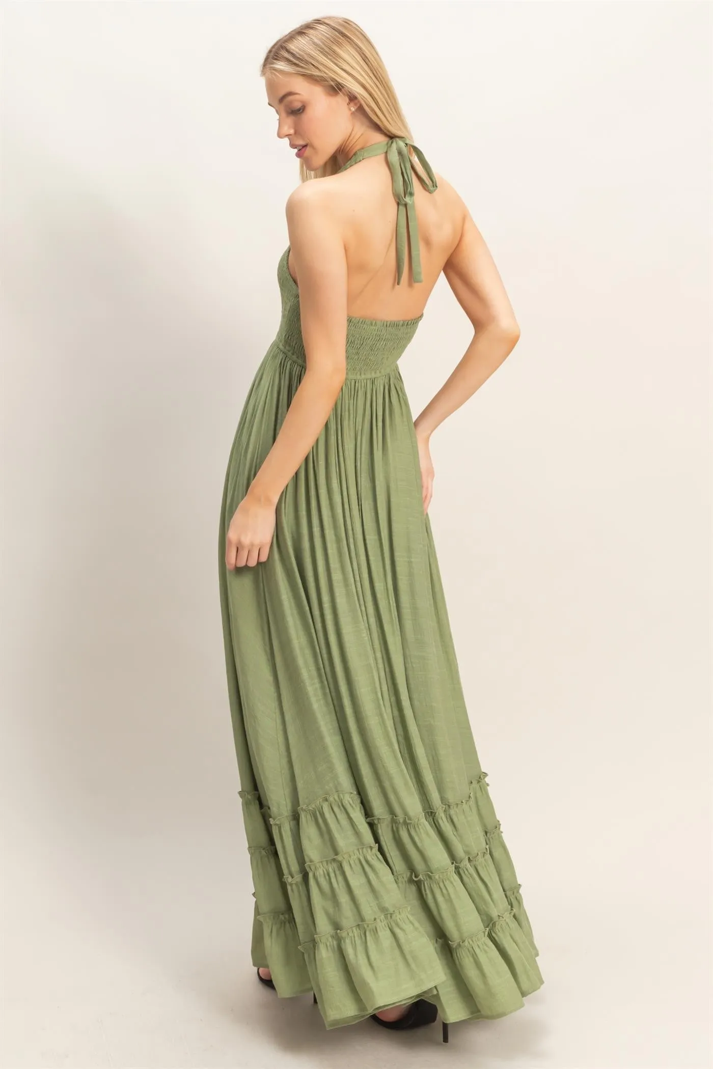 Sage Halter Neck Smocked Maxi Dress sold by Pinkblush product image thumbnail 4